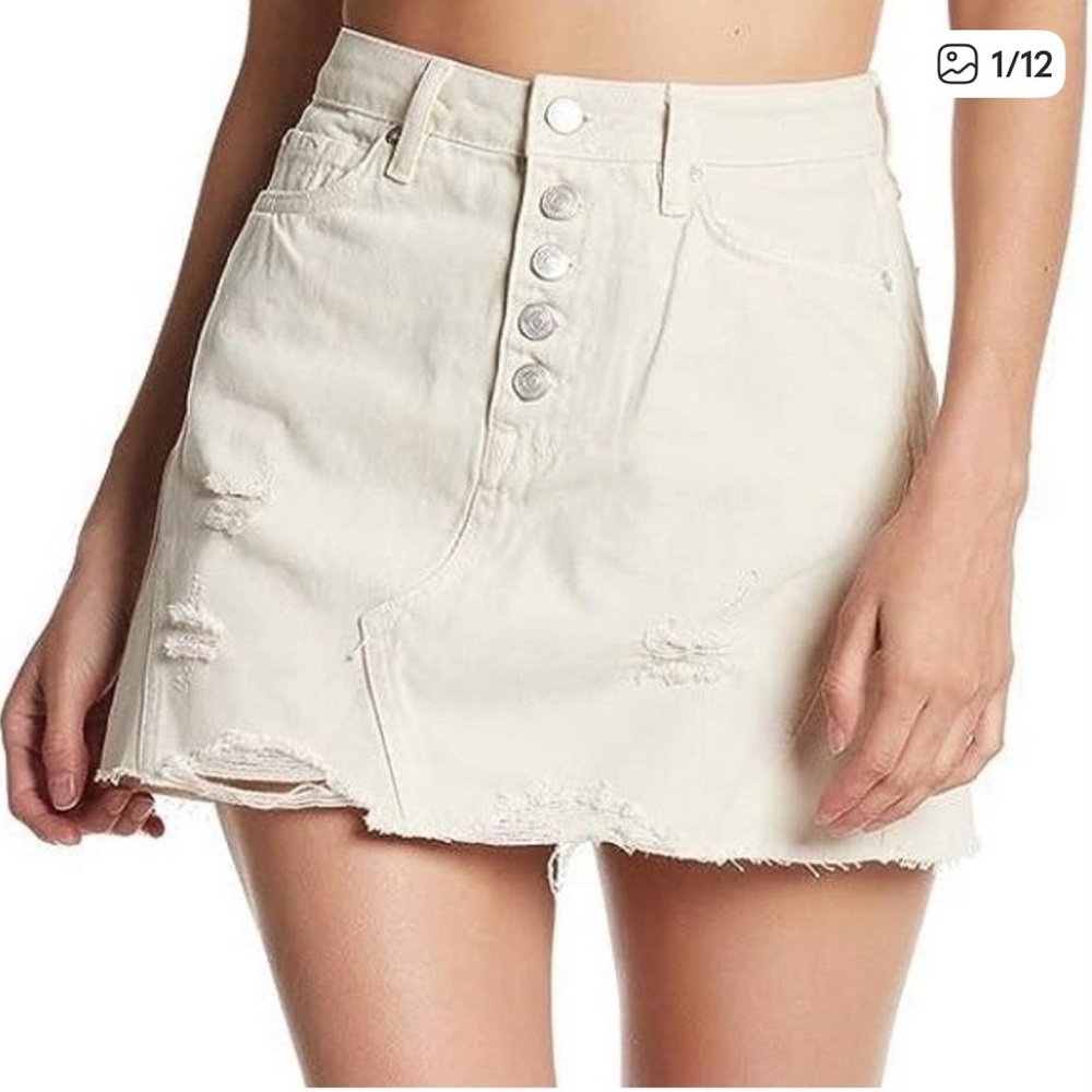 we the free | white distressed denim high waisted mini skirt
